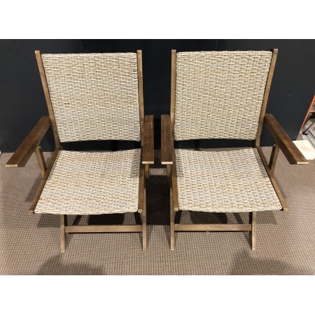 VICK - Set of 2 Folding Garden Armchairs | Acacia Wood & Rattan