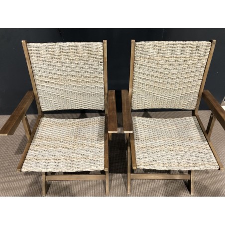 VICK - Set of 2 Folding Garden Armchairs | Acacia Wood & Rattan