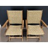 SECONDE MAIN - Ensemble de 2 fauteuils de jardin pliants en bois Acacia et rotin synthétique
