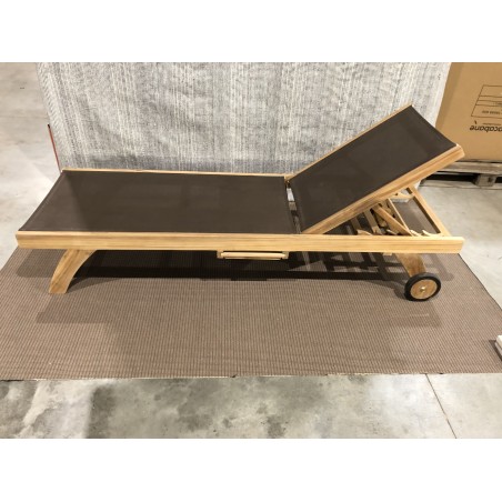 Taupe Textilene and Teak Wood Sun Lounger FUN