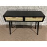 SECOND HAND - Black wooden console with 2 cane-front drawers ANGELO