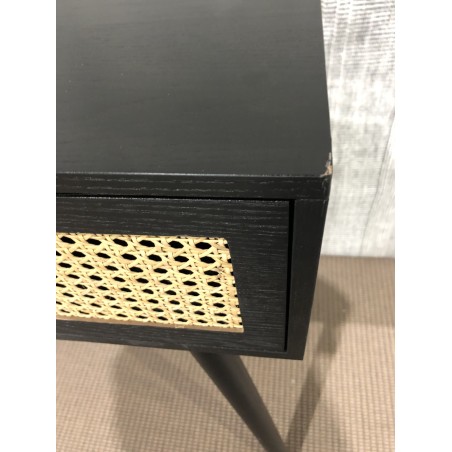 SECONDE MAIN - Console noire bois 2 tiroirs cannage