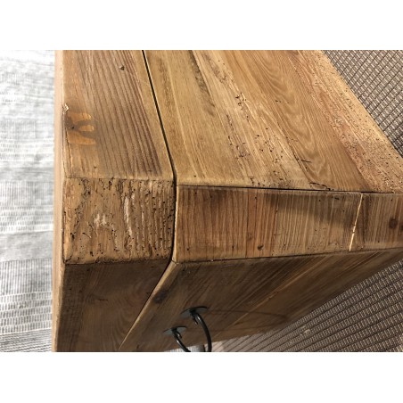 SECOND HAND - Brown storage chest, recycled pine with black metal handles