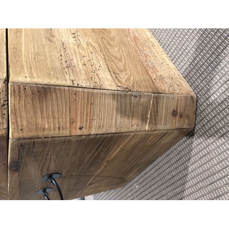 SECOND HAND - Brown storage chest, recycled pine with black metal handles