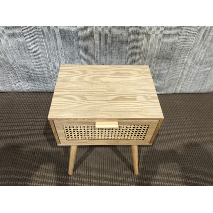 SECOND HAND - RODRIGO - Natural-colored bedside table with 1 drawer and cane detailing