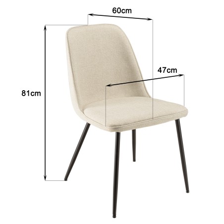 SECONDE MAIN - Lot de 2 chaises tissu écru dossier droit pieds acier noir