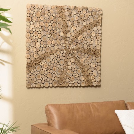 Décoration murale carrée 100x100cm mosaïques en teck - modèle 3 | SECONDE VIE