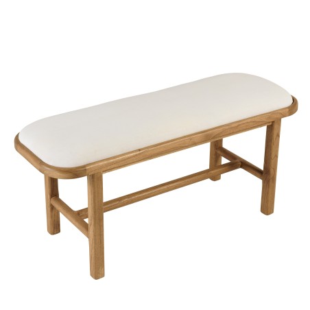 Bench with white cushion in wood and rattan | Amy Collection