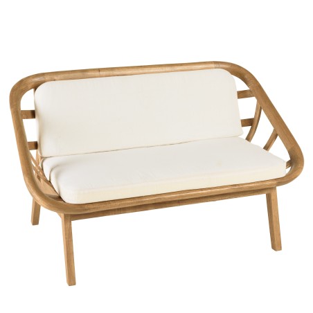 Canapé 2 places coussins blanc en bois et rotin | Collection Amy
