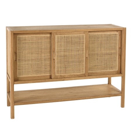 2-shelf, 3-door sideboard in mindi wood and natural rattan | Amy Collection