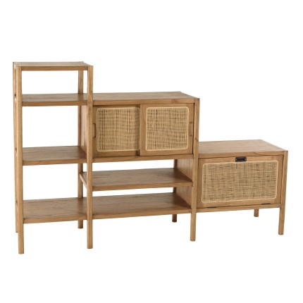 Staircase bookcase in wood and natural rattan | Amy