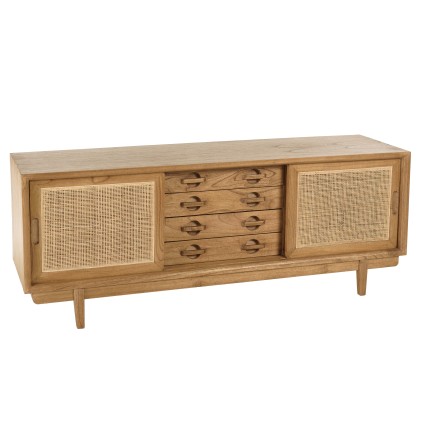 TV cabinet in wood and natural rattan | Macabane Furniture - Amy