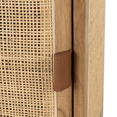 Rounded bedside table in mindi wood and rattan | Amy Collection