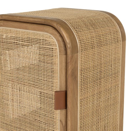 Rounded bedside table in mindi wood and rattan | Amy Collection