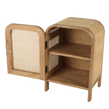 Rounded bedside table in mindi wood and rattan | Amy Collection