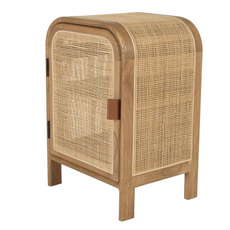 Rounded bedside table in mindi wood and rattan | Amy Collection