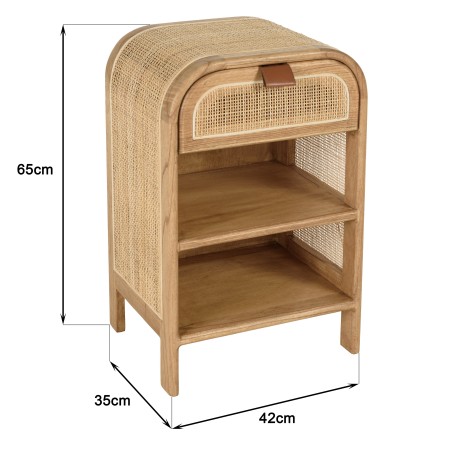 Chevet arrondi en bois et rotin avec 1 porte | Collection Amy
