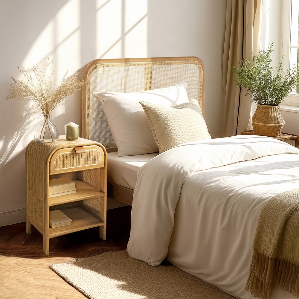 Chevet arrondi en bois et rotin avec 1 porte | Collection Amy Chevet arrondi en bois et rotin avec 1 porte | Collection Amy