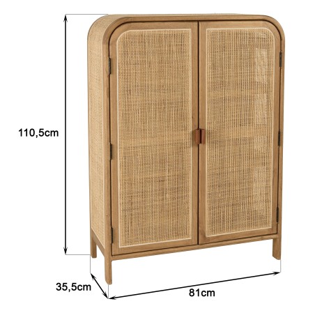 Rounded wooden and rattan cabinet - 3 shelves | Amy Collection