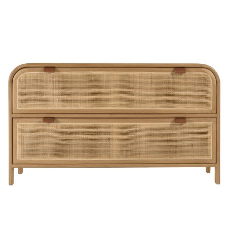 Rounded chest of drawers in wood and natural rattan - 2 drawers | Amy Collection