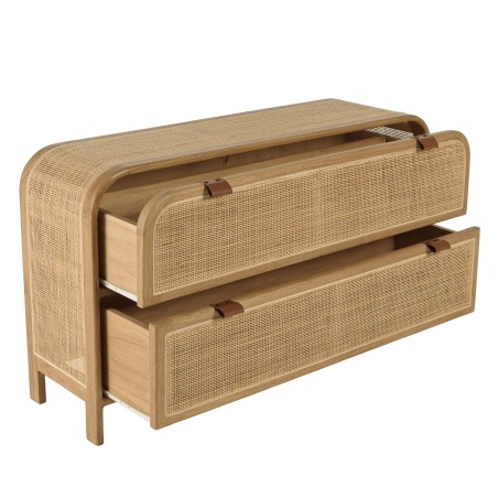 Rounded chest of drawers in wood and natural rattan - 2 drawers | Amy Collection