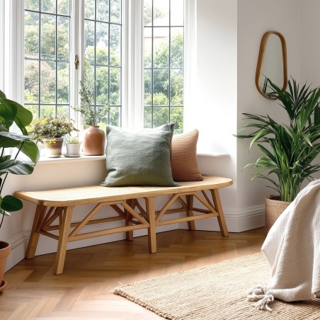 Banc 2 places en bois et rotin | Collection Amy