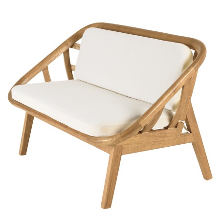 Canapé 2 places coussins blanc en bois et rotin | Collection Amy