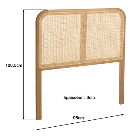 Wooden and natural rattan headboard for 80/90 cm beds | Amy Collection