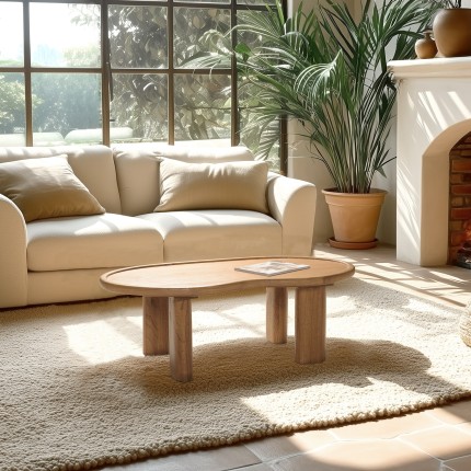 Organic-shaped coffee table in mindi wood, 120 cm | Amy Collection