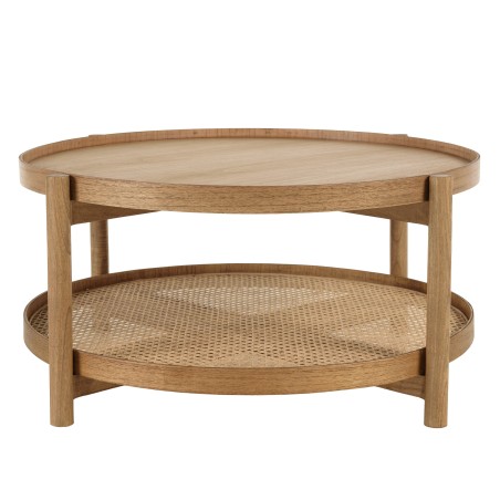 Table basse en bois 80.5cm avec tablette en rotin | Collection Amy