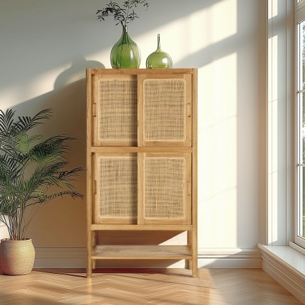 Dish cabinet with 2 shelves / 2 doors - Mindi / Rattan | Amy Collection