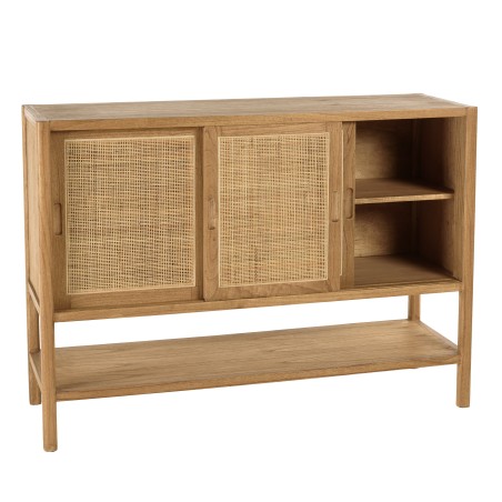 2-shelf, 3-door sideboard in mindi wood and natural rattan | Amy Collection