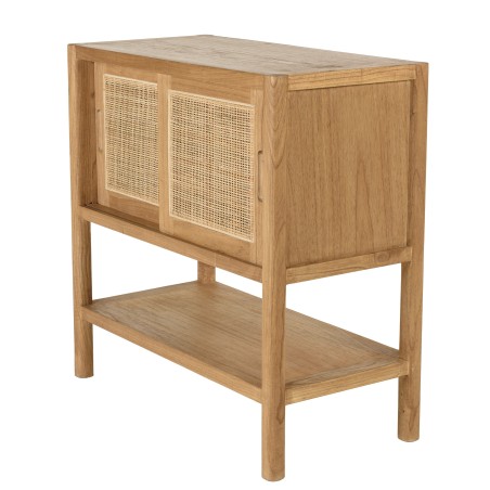 Sideboard with 2 shelves and 2 sliding doors in mindi wood and natural rattan | Amy Collection