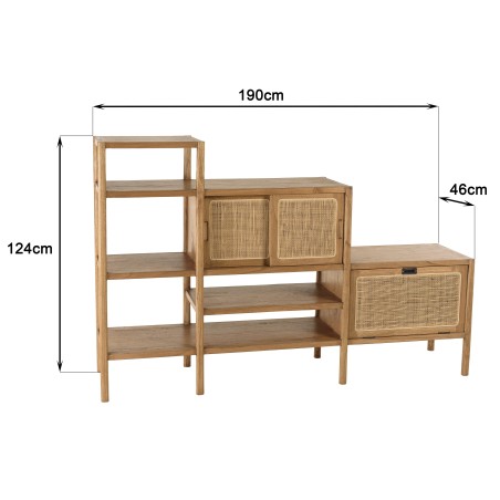 Staircase bookcase in wood and natural rattan | Amy