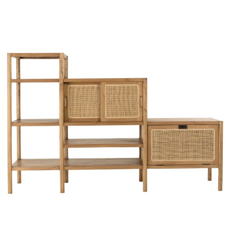 Staircase bookcase in wood and natural rattan | Amy