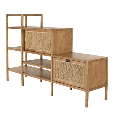 Bibliothèque en escalier en bois et rotin nature | Amy