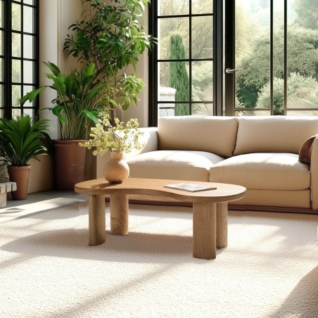 Wave-shaped coffee table in mindi wood | Amy