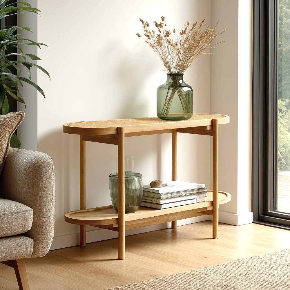 Console table with natural rattan shelf | AMY Console table with natural rattan shelf | AMY