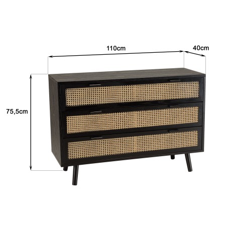 SECONDE MAIN - Commode noire 3 tiroirs cannage