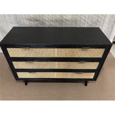 SECONDE MAIN - Commode noire 3 tiroirs cannage