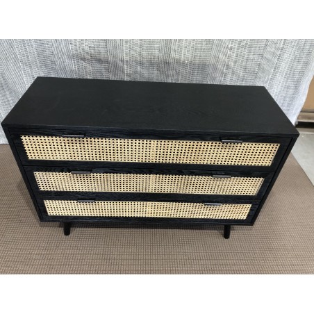 SECOND-HAND - Black chest of drawers with 3 drawers and cane detailing