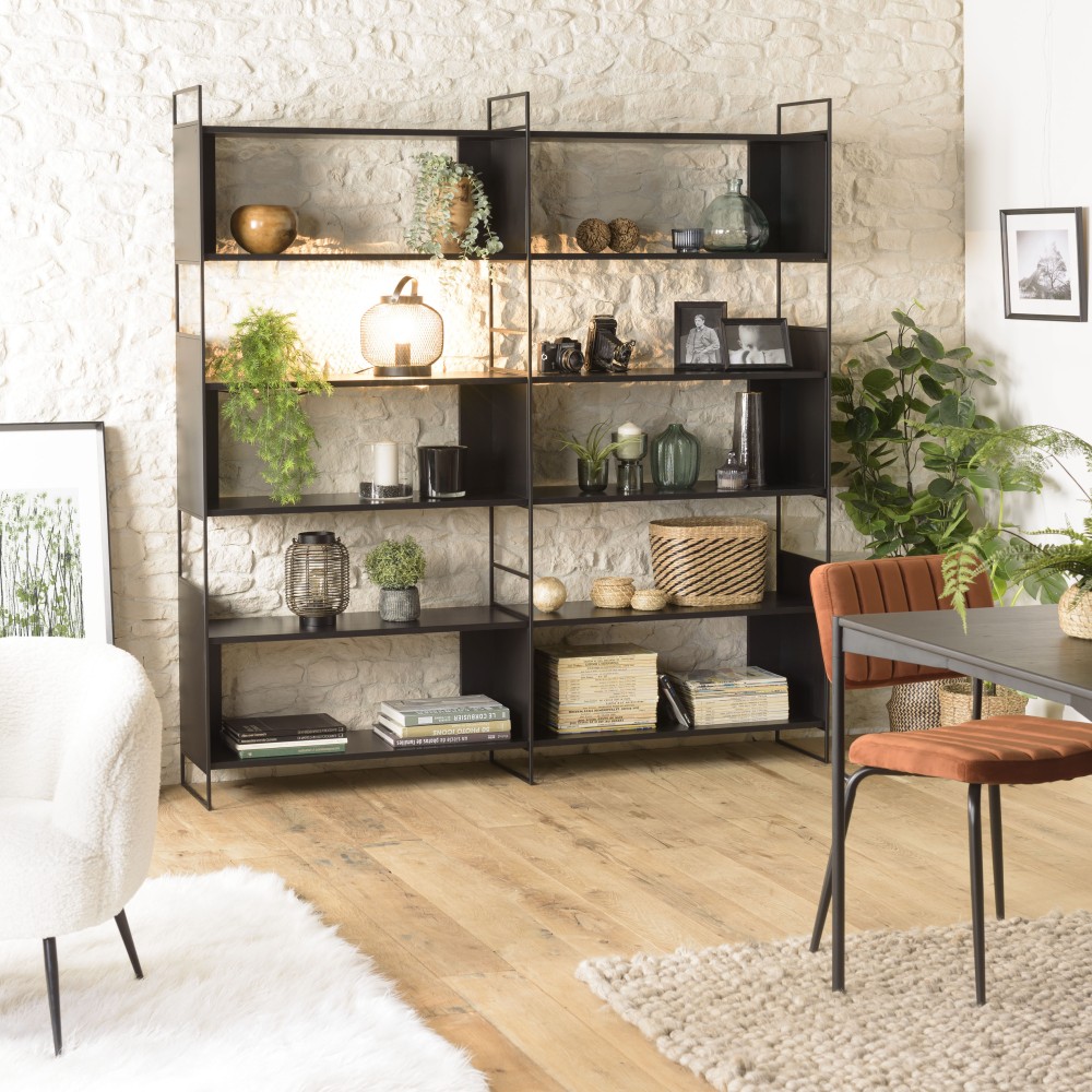 SECONDE MAIN - Étagère 10 niches 5 niveaux noire piètement métal SECONDE MAIN - Étagère 10 niches 5 niveaux noire piètement métal