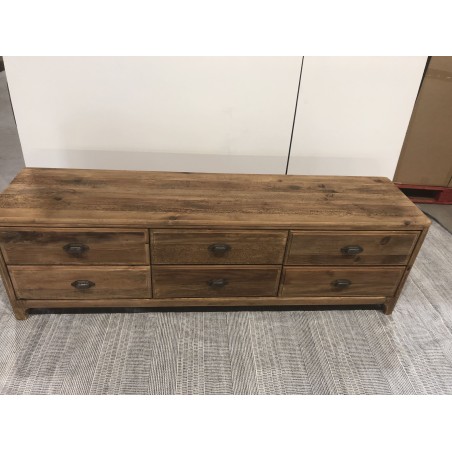 SANDY TV Stand in Brown with 6 Drawers | Recycled Pine