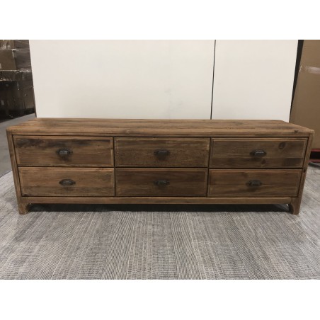 SANDY TV Stand in Brown with 6 Drawers | Recycled Pine