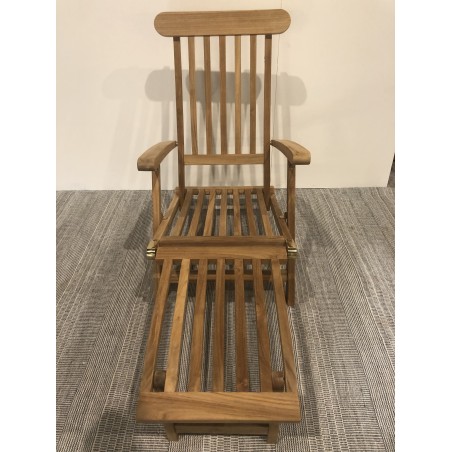 chaise longue de jardin en bois teck brut - Macabane | Seconde main