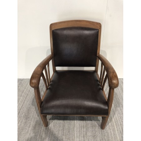 Fauteuil en bois de teck et cuir marron | SECONDE MAIN