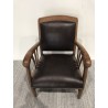 Fauteuil en bois de teck et cuir marron | SECONDE MAIN