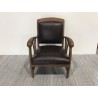 Teak wood and brown leather armchair | SECOND-HAND