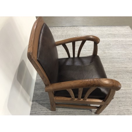 Fauteuil en bois de teck et cuir marron | SECONDE MAIN