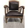 Fauteuil en bois de teck et cuir marron | SECONDE MAIN